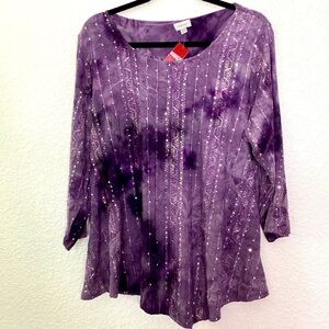 AVENUE PLUS‎ SIZE 14 16 TOP PURPLE TIE DYE SEQUINS SPARKLY BLOUSE NWT